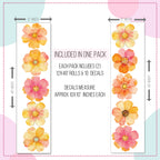 Boho Floral Watercolor Orange Flowers Wall Decals