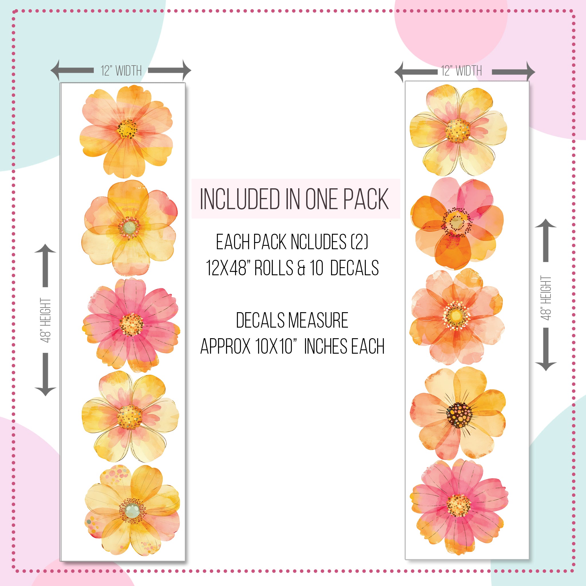 Boho Floral Watercolor Orange Flowers Wall Decals