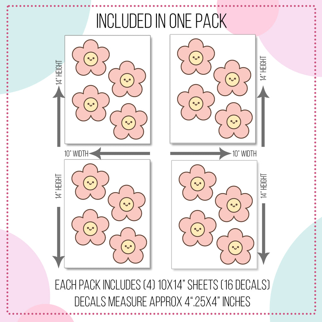 Smiley Boho Flowers Wall Decals