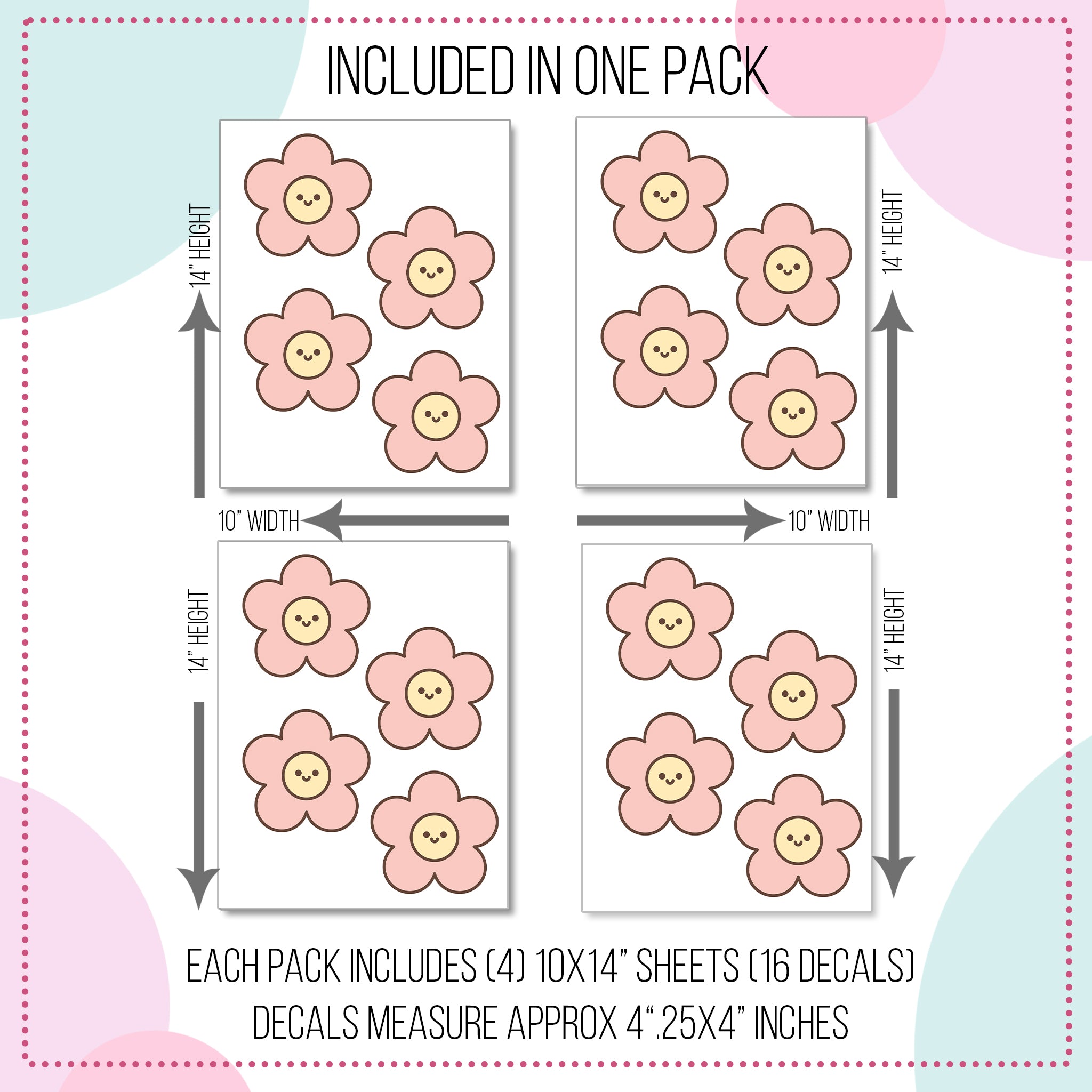 Smiley Boho Flowers Wall Decals