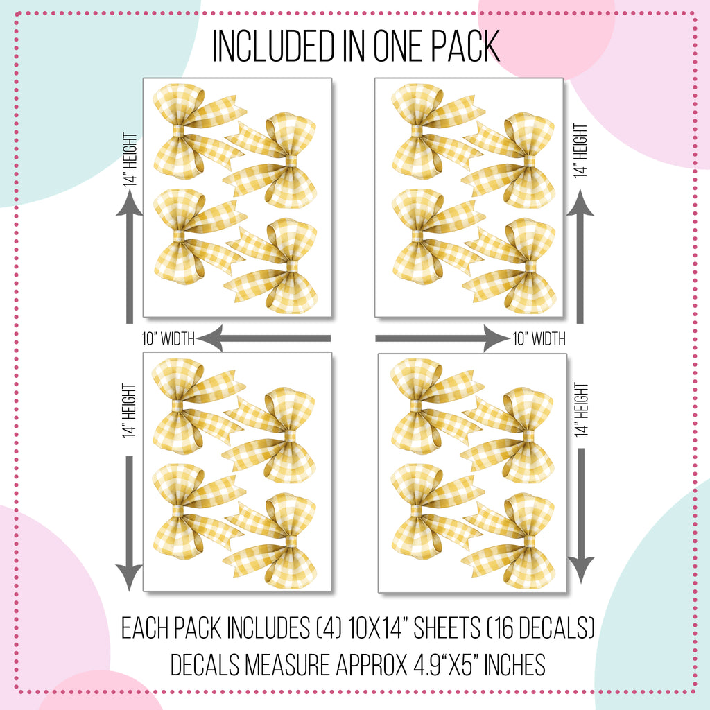 Yellow Gingham Bows Wall Decals