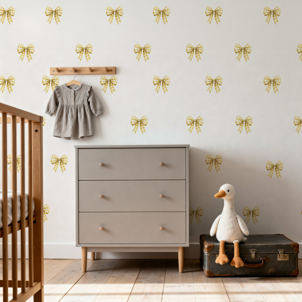 Yellow Gingham Bows Wall Decals