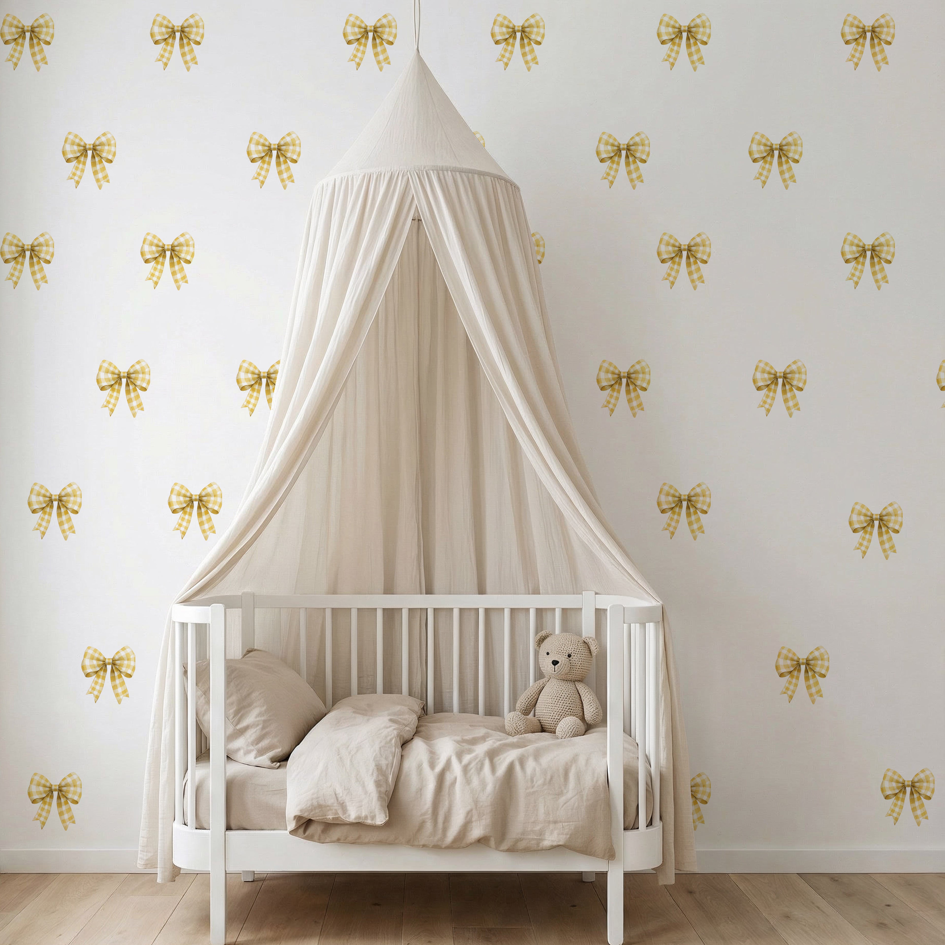 Yellow Gingham Bows Wall Decals