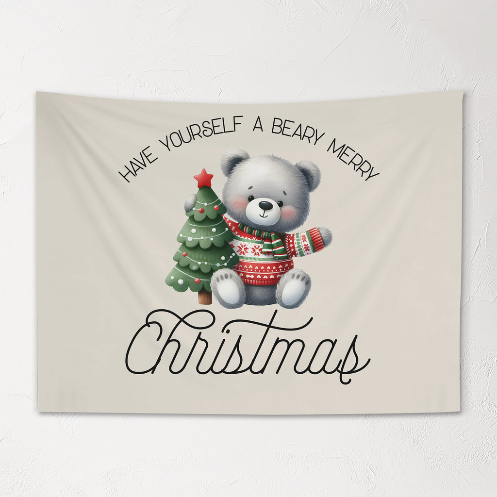 Christmas Banner Have Yourself a Beary Merry Christmas, Kids Fabric Tapestry, Wall art Room Decor (Copy)