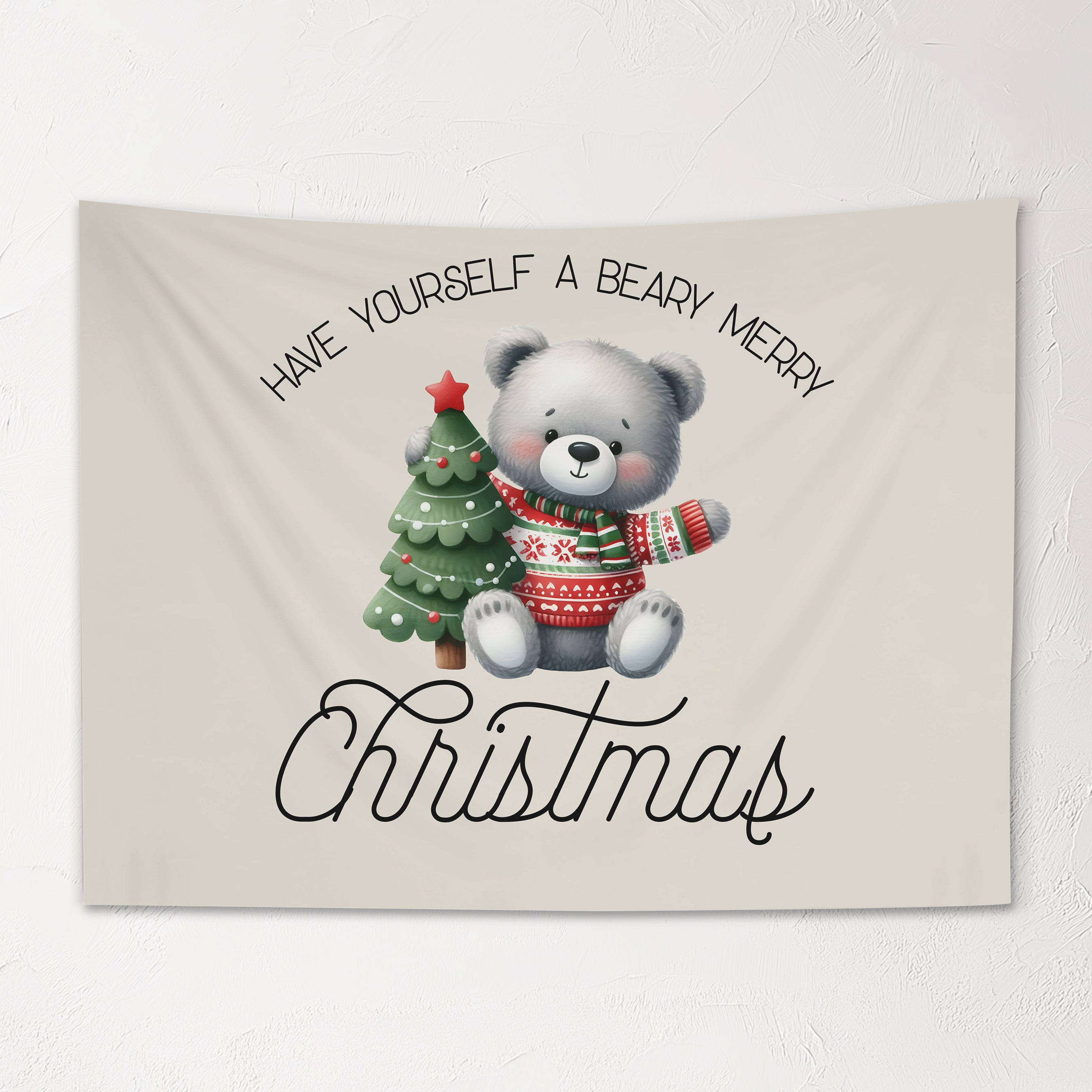 Christmas Banner Have Yourself a Beary Merry Christmas, Kids Fabric Tapestry, Wall art Room Decor (Copy)