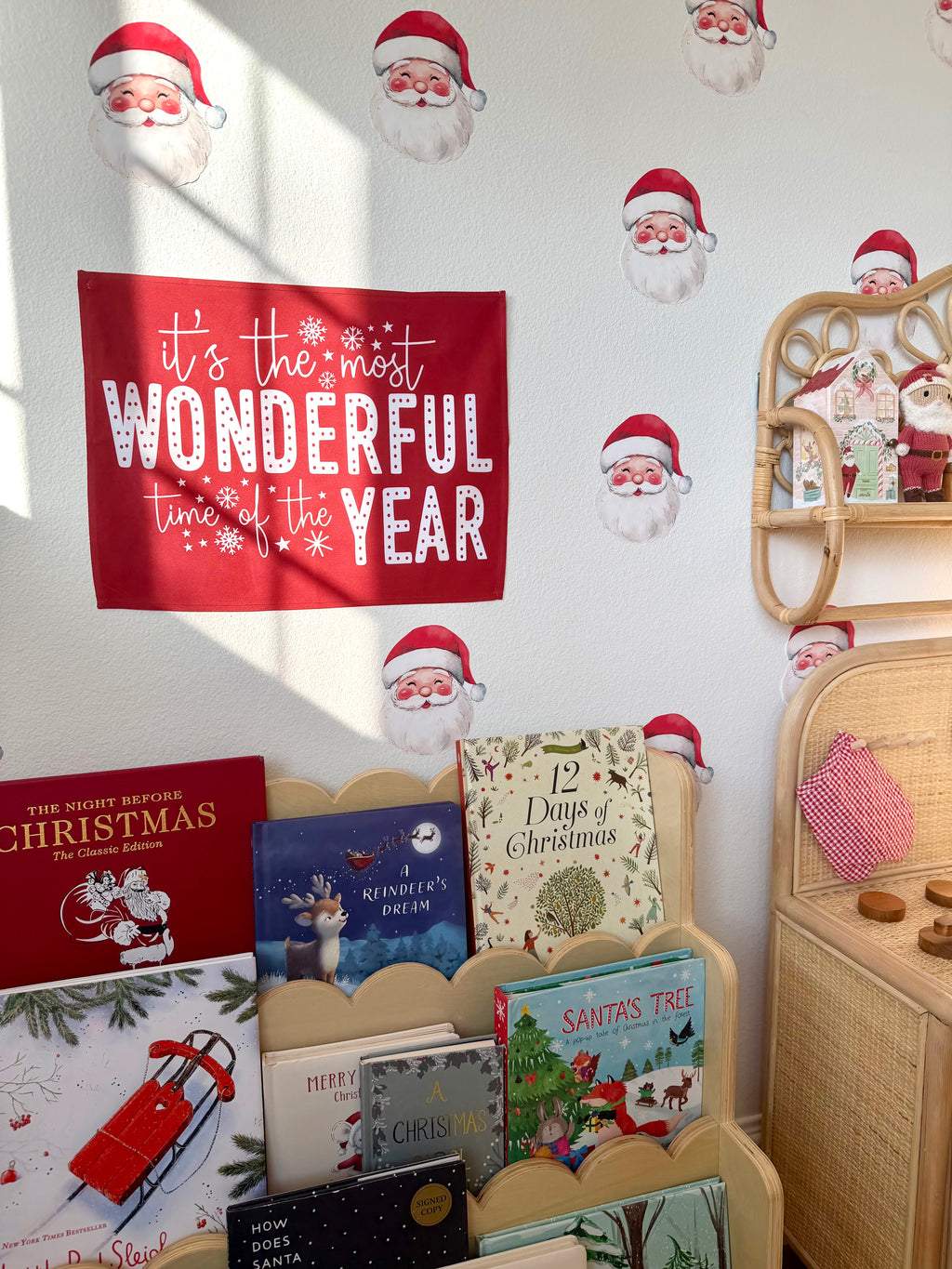 Christmas Banner It's The Most Wonderful Time of the Year RED, Kids Fabric Tapestry, Wall art Room Decor
