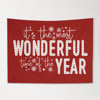 Christmas Banner It's The Most Wonderful Time of the Year RED, Kids Fabric Tapestry, Wall art Room Decor