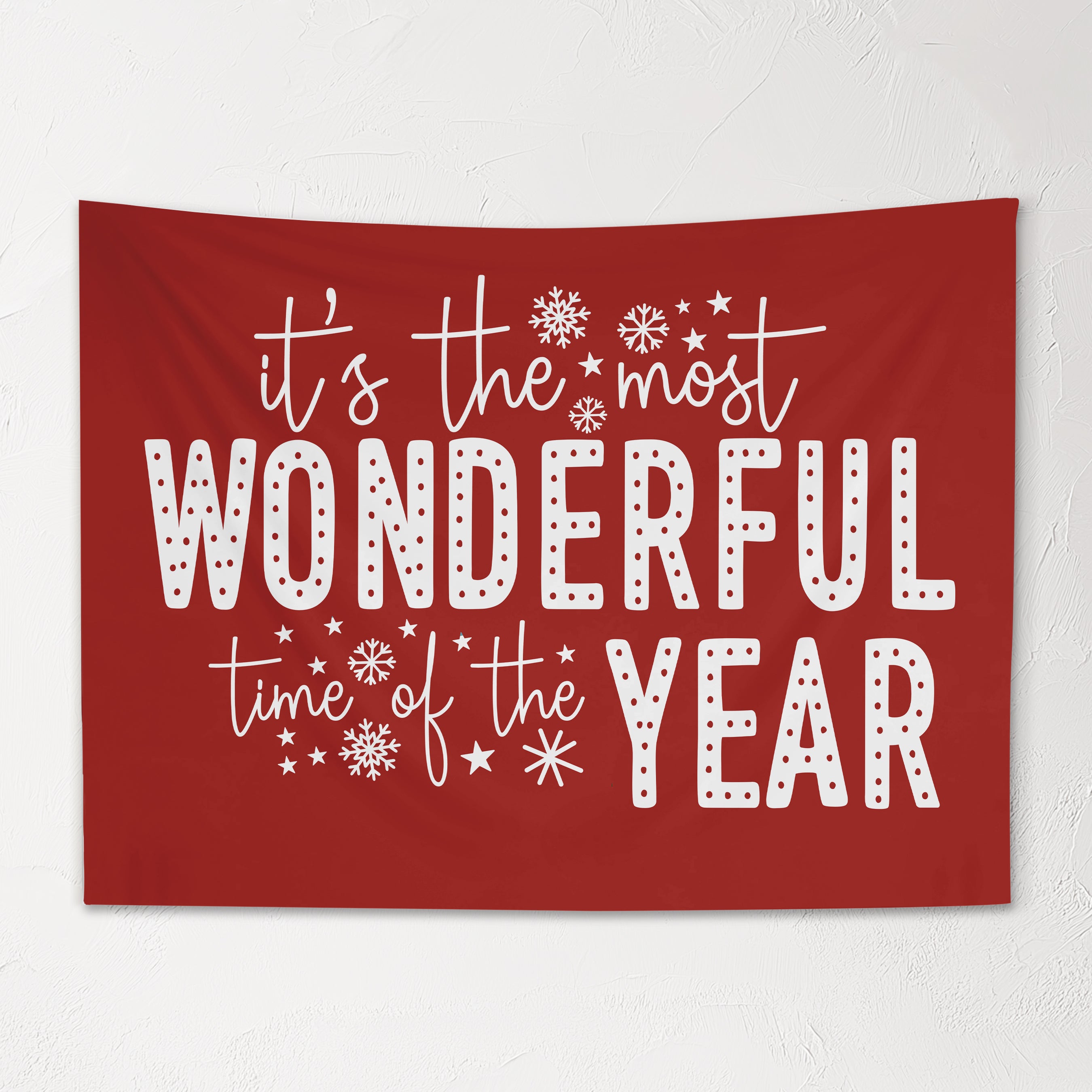 Christmas Banner It's The Most Wonderful Time of the Year RED, Kids Fabric Tapestry, Wall art Room Decor