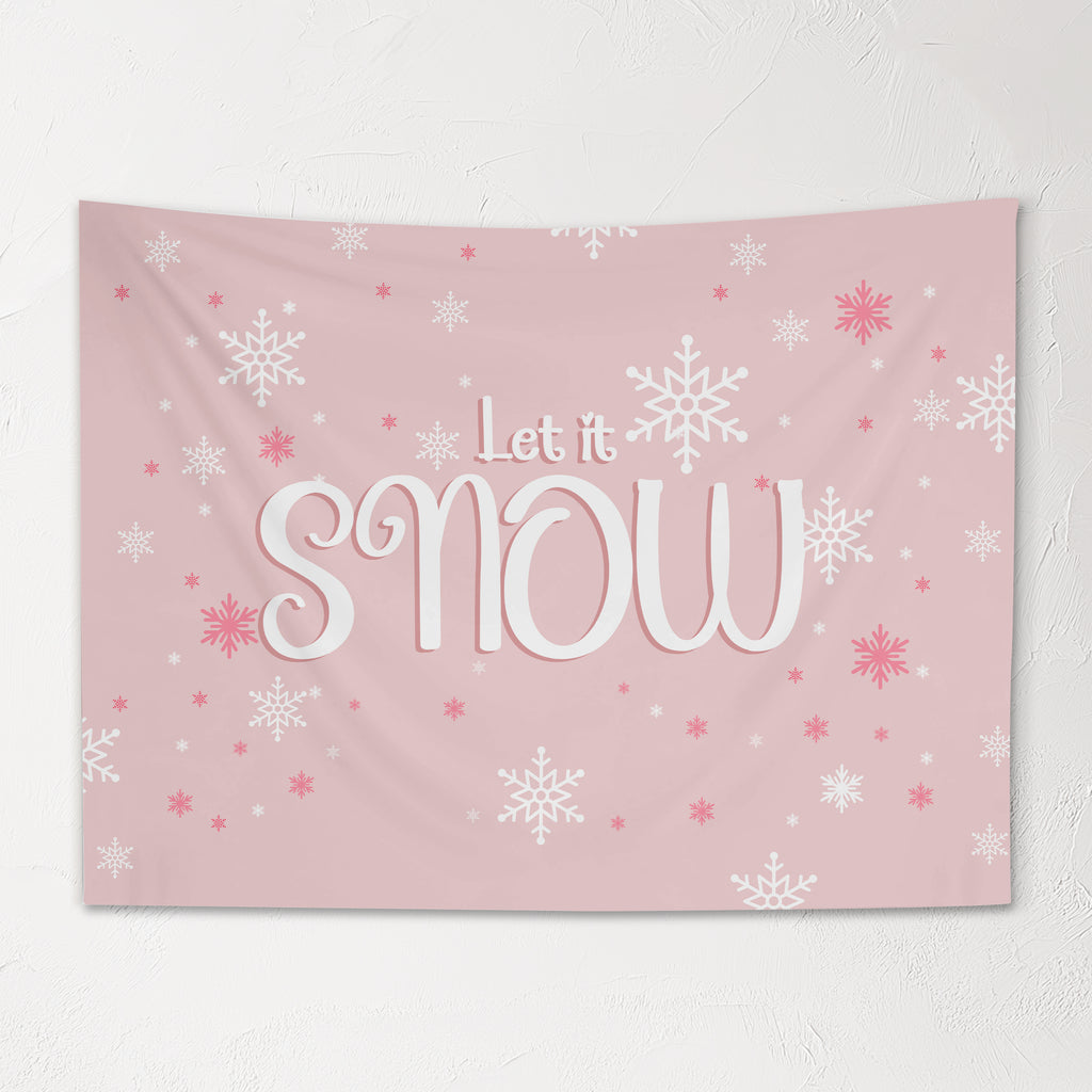 Christmas Banner Let It Snow PINK, Kids Fabric Tapestry, Wall art Room Decor