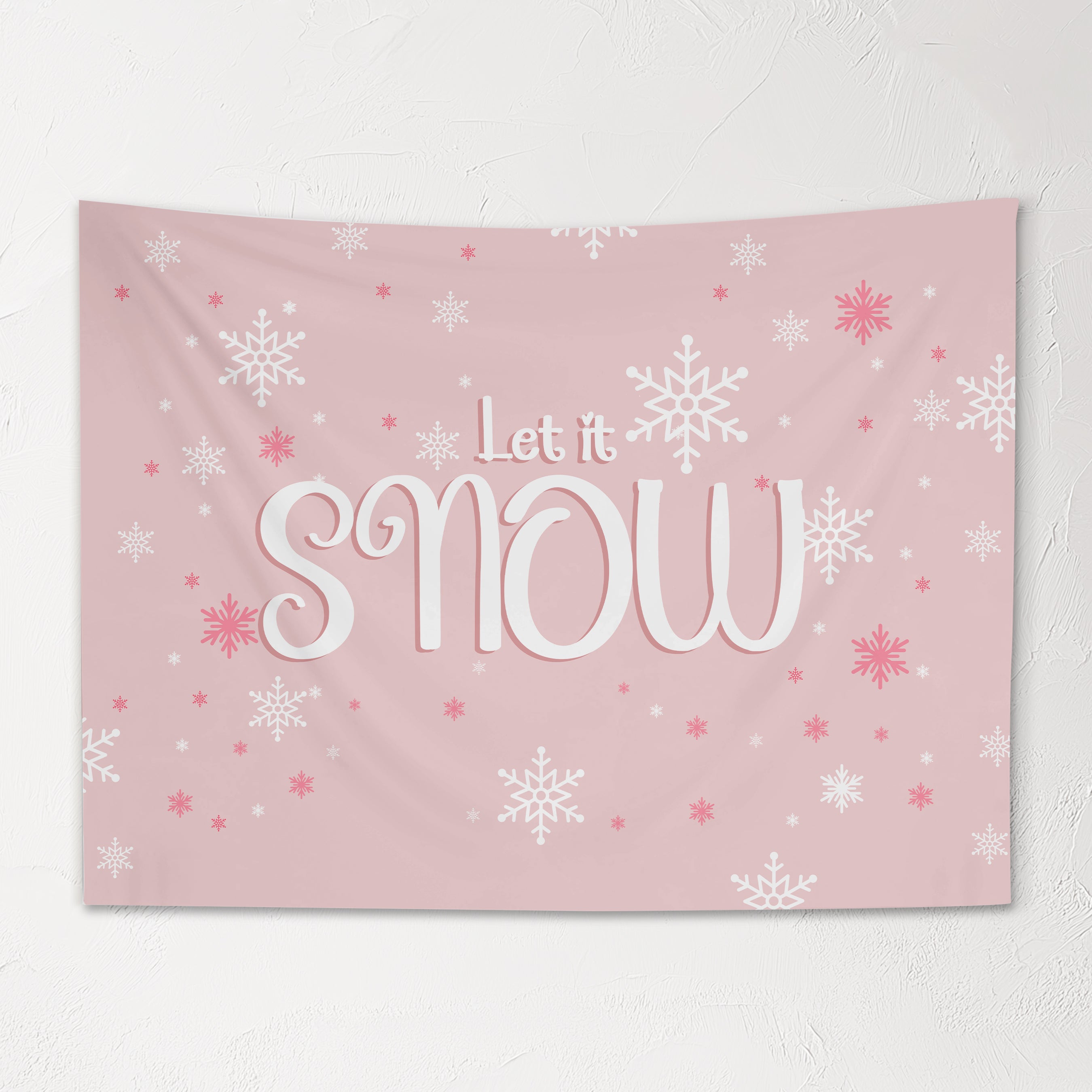 Christmas Banner Let It Snow PINK, Kids Fabric Tapestry, Wall art Room Decor