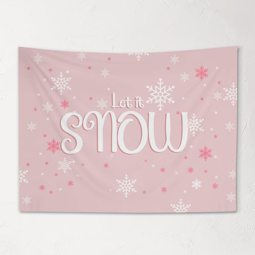 Christmas Banner Let It Snow PINK, Kids Fabric Tapestry, Wall art Room Decor