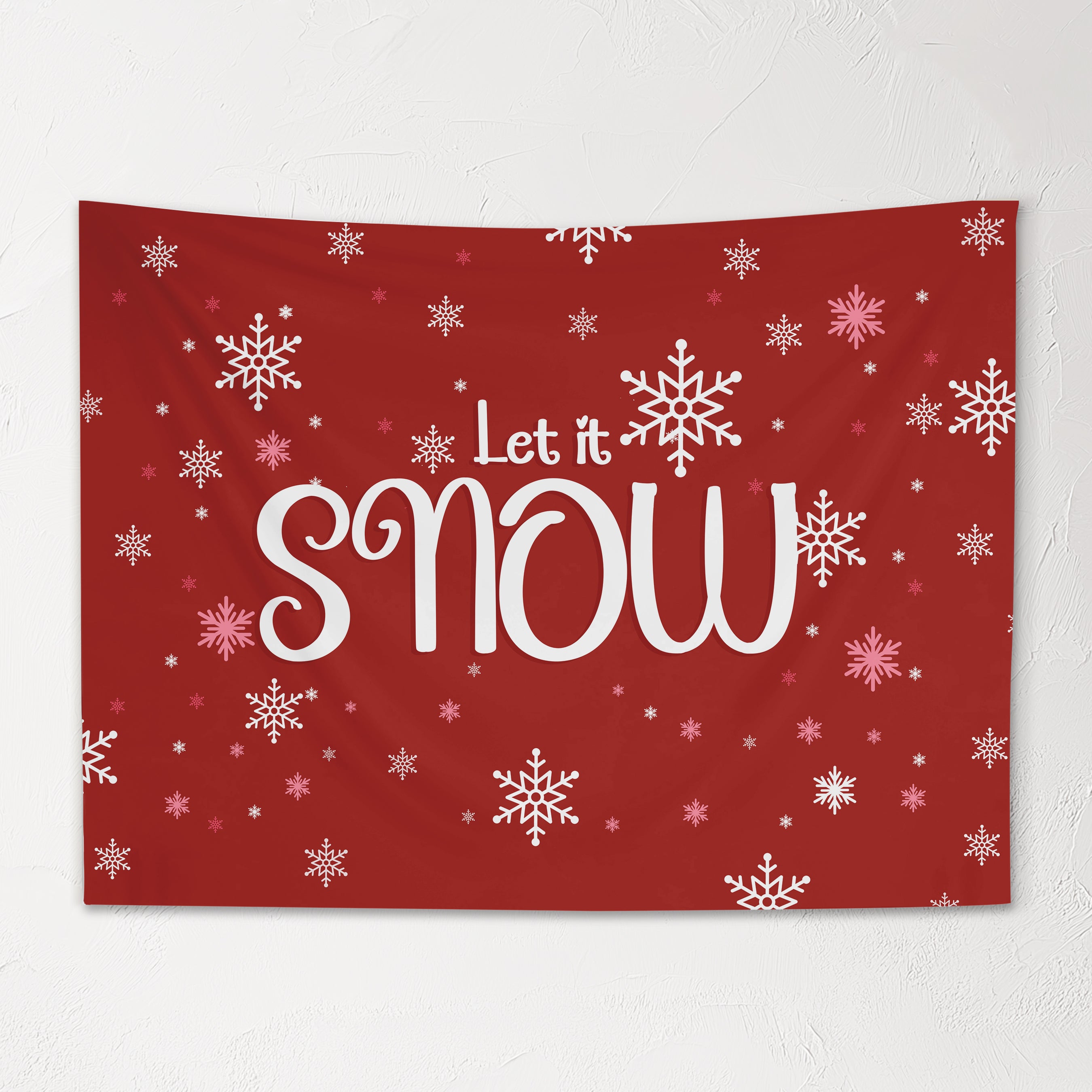 Christmas Banner Let It Snow RED, Kids Fabric Tapestry, Wall art Room Decor