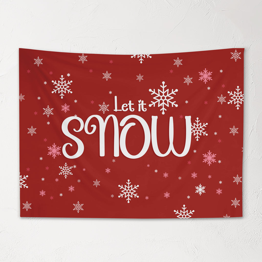 Christmas Banner Let It Snow RED, Kids Fabric Tapestry, Wall art Room Decor