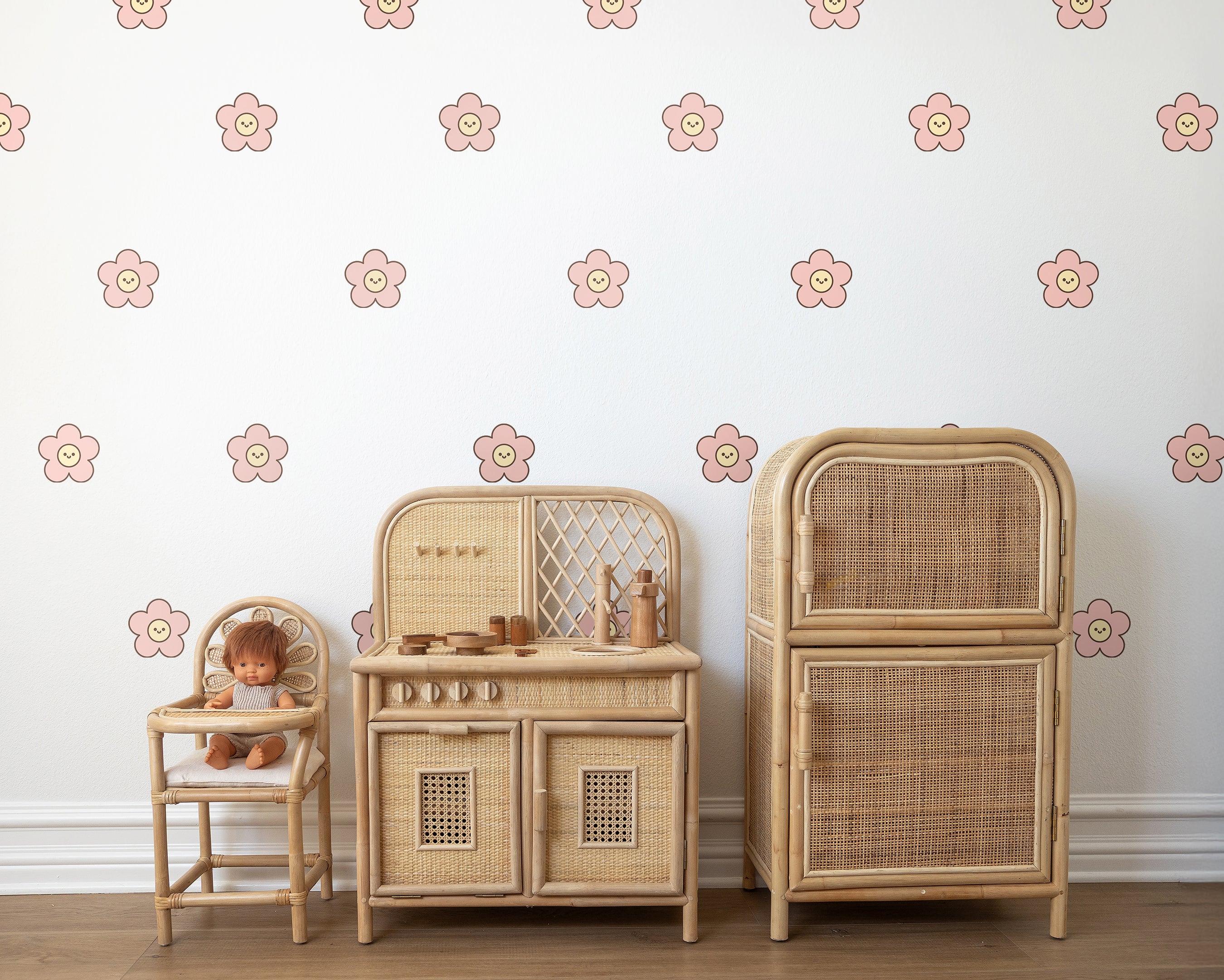 Smiley Boho Flowers Wall Decals