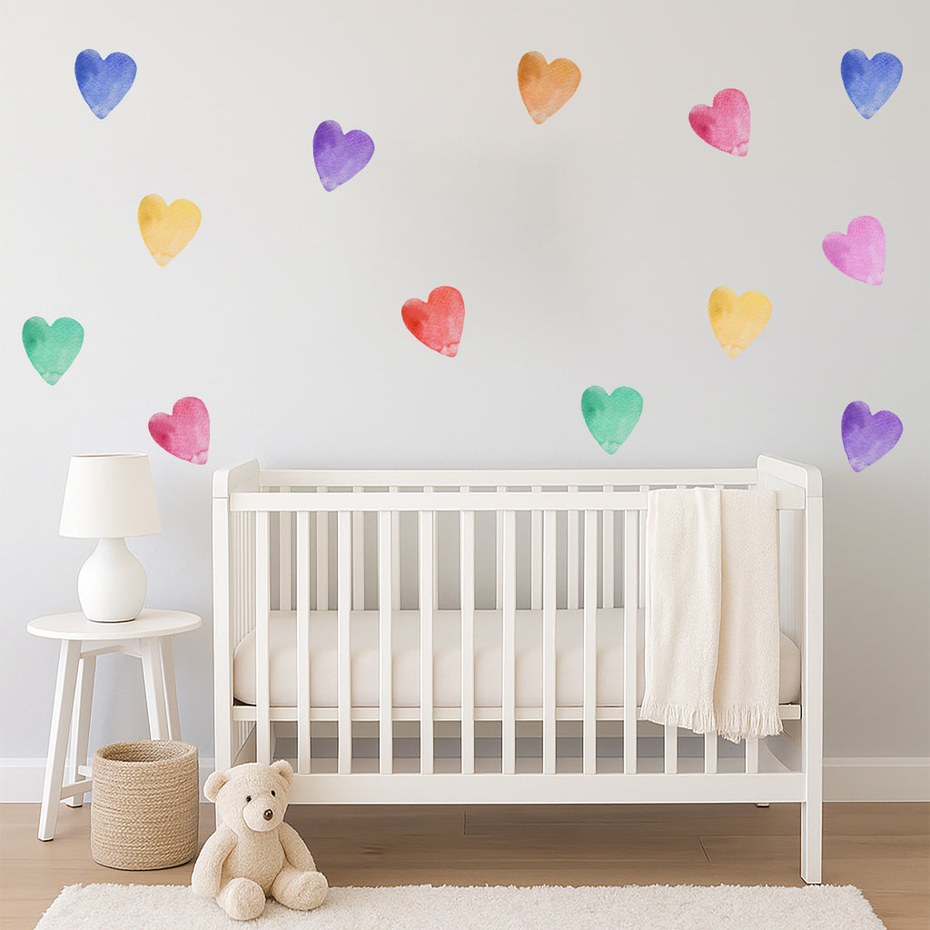 Rainbow Watercolor Hearts Wall Decals