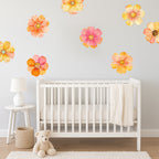 Boho Floral Watercolor Orange Flowers Wall Decals