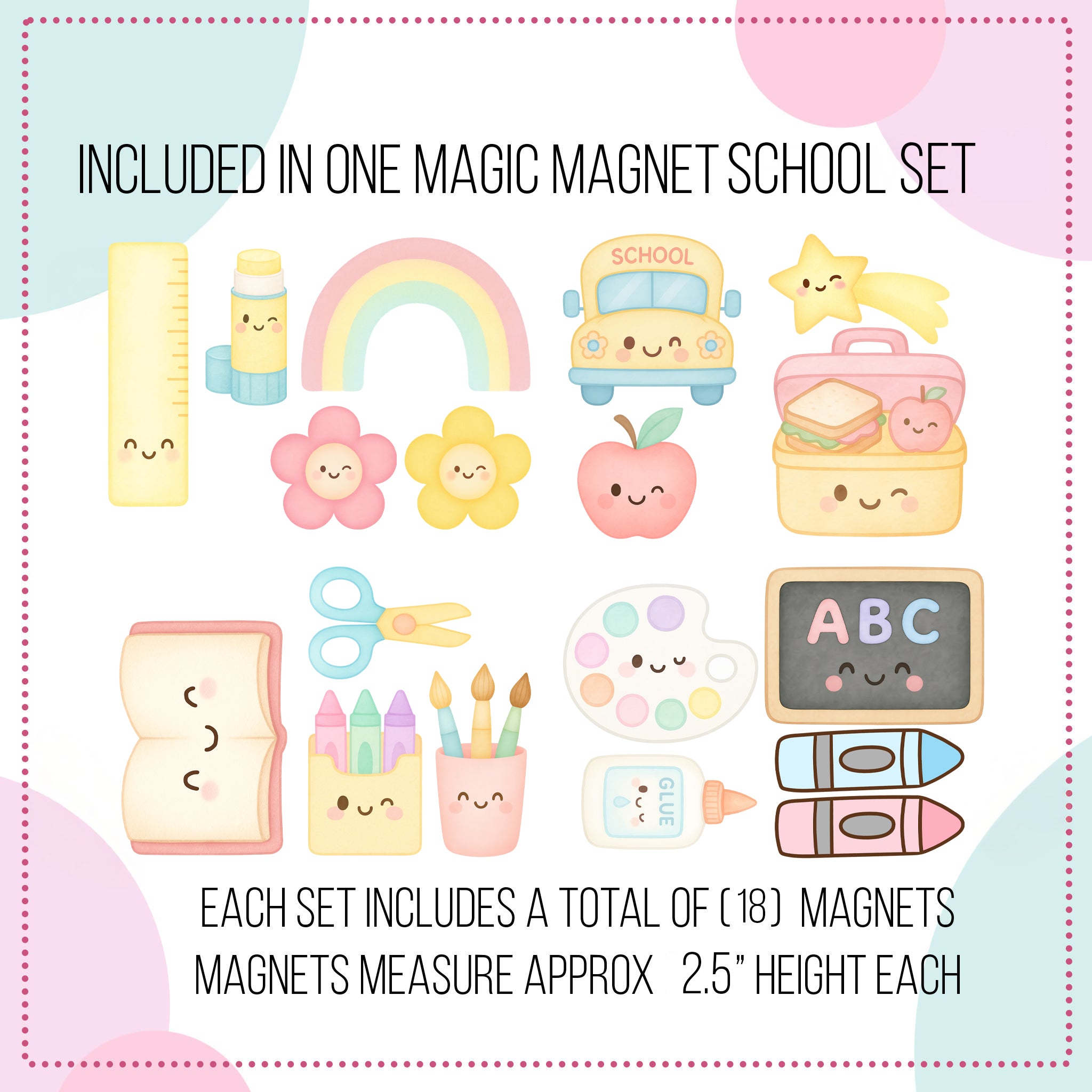 Pastel School Magnet Set - Back To School Magnets For Magnet Magic Wall & More