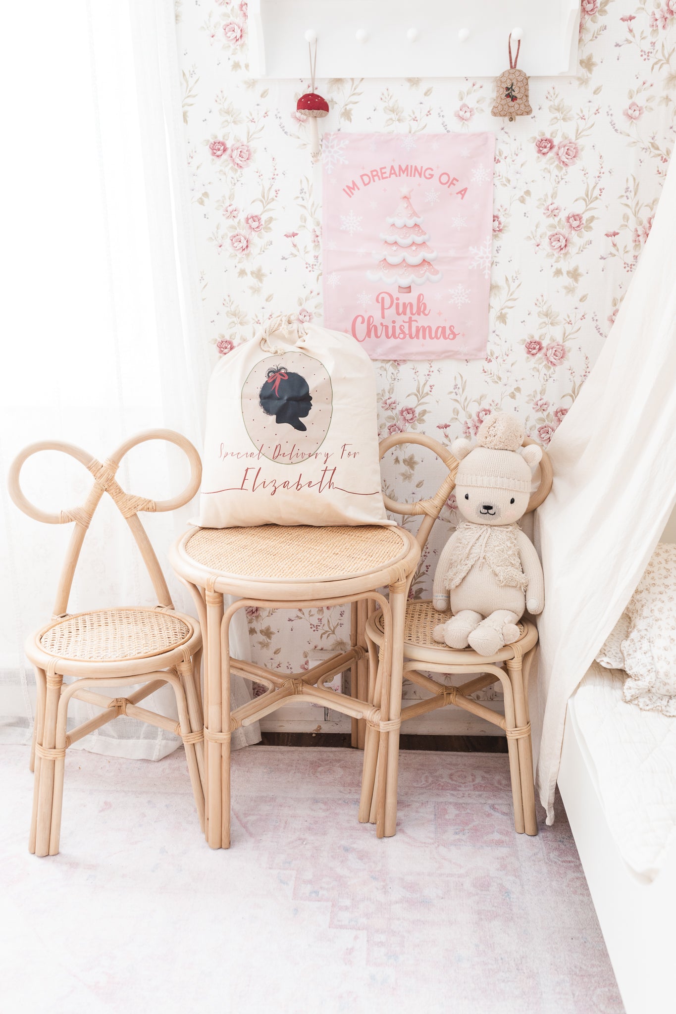 Im Dreaming of  Pink Christmas, Kids Fabric Tapestry