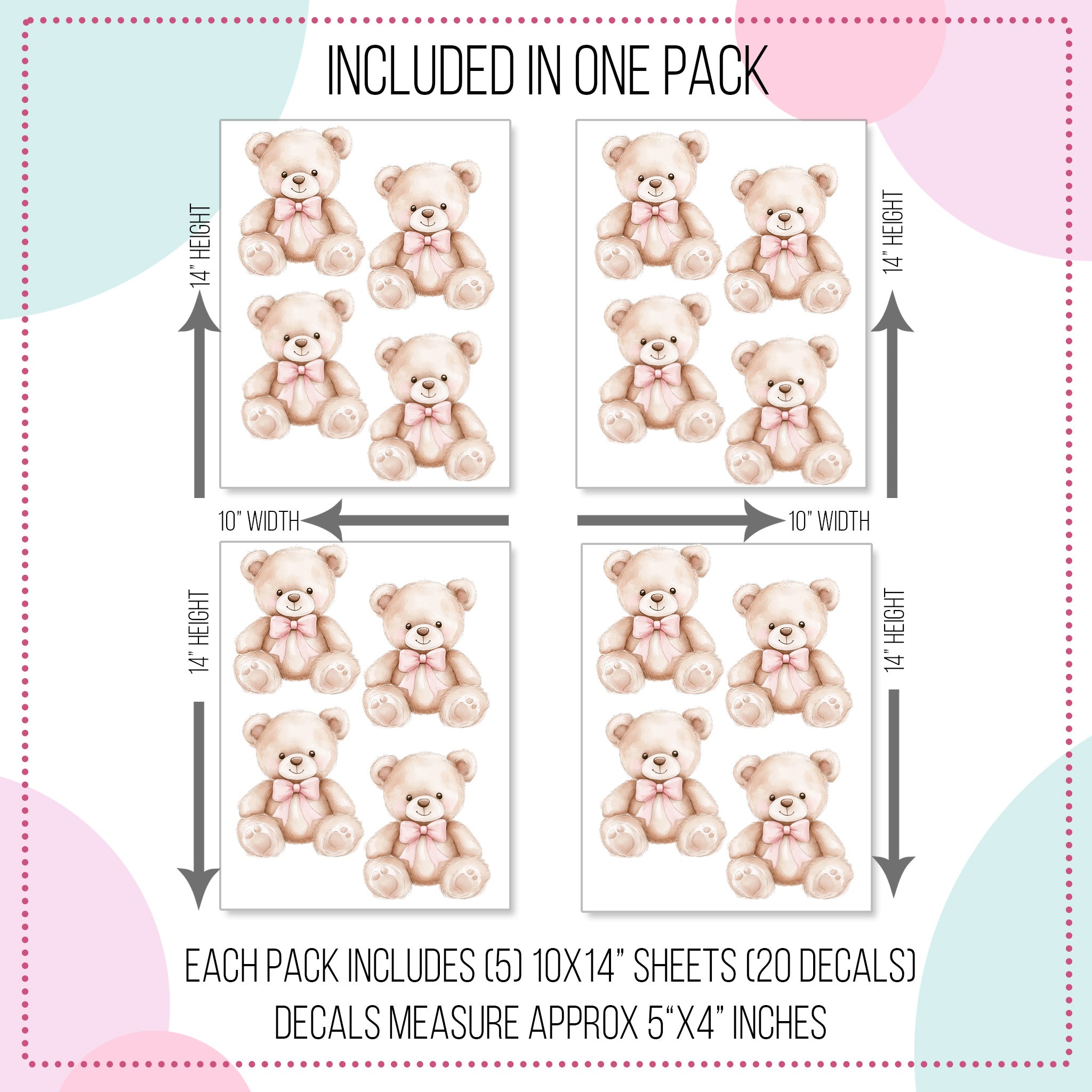 Pink Bow Bear Wall Decals