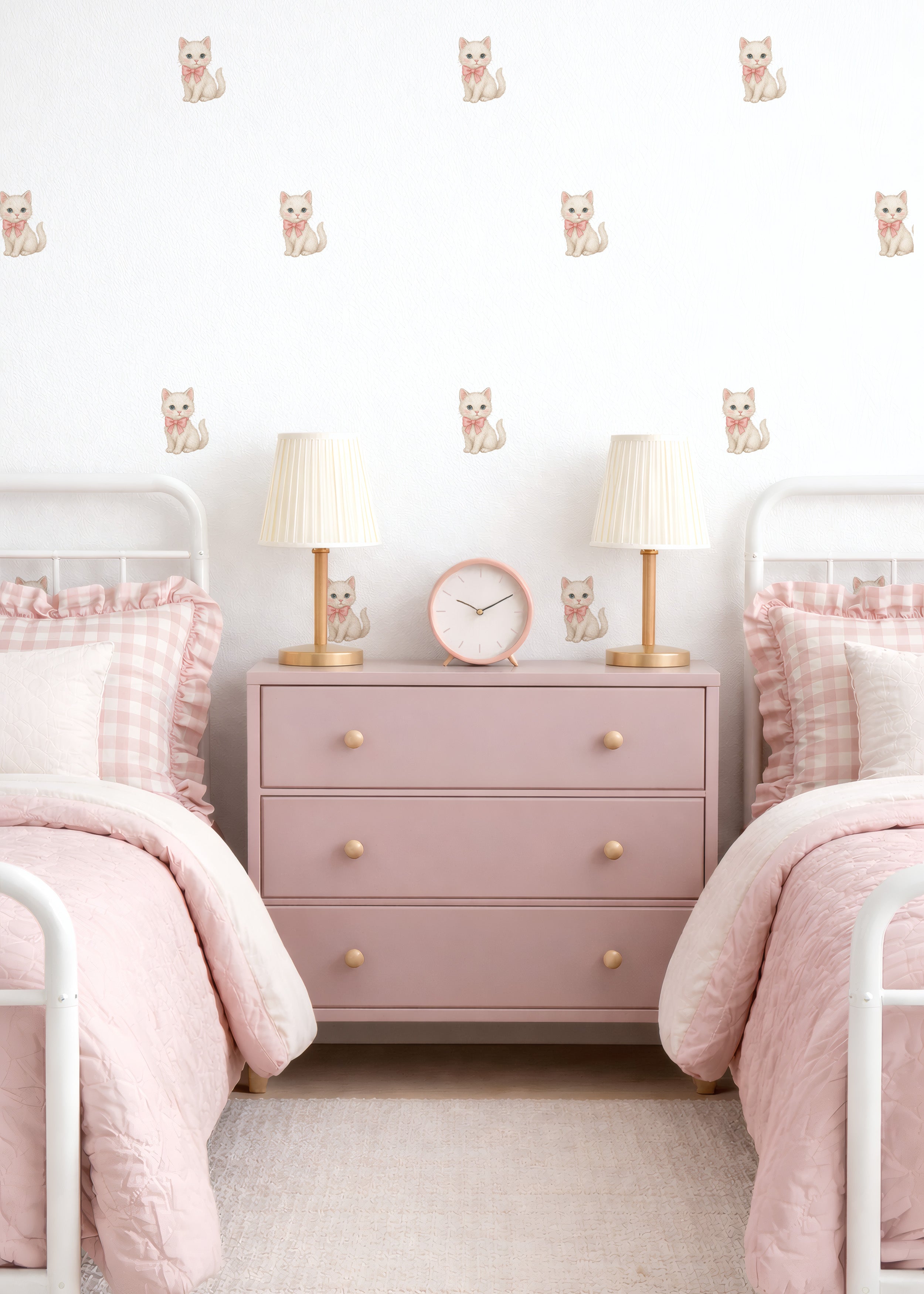 Pink Bow Kitten Wall Decals