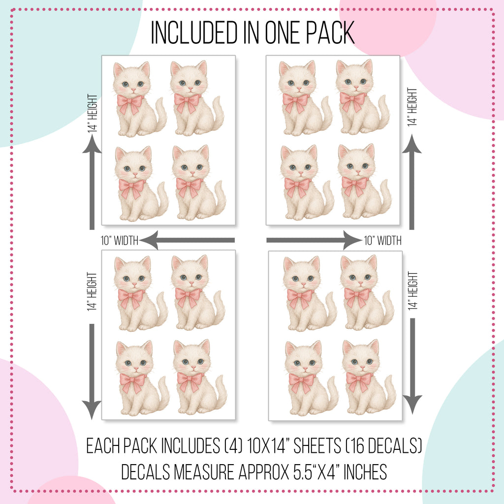 Pink Bow Kitten Wall Decals