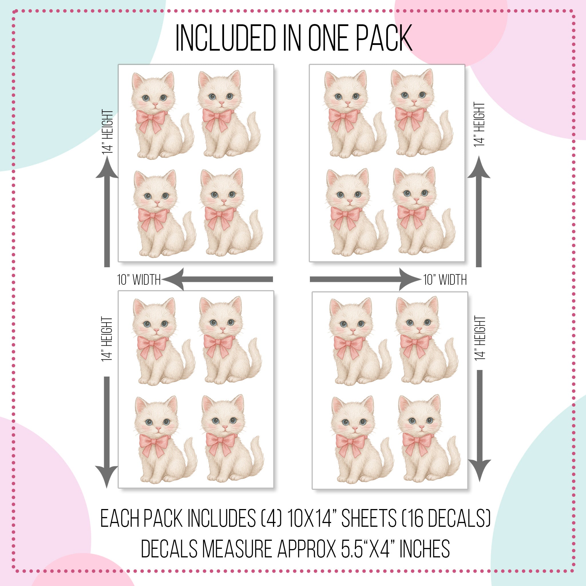 Pink Bow Kitten Wall Decals