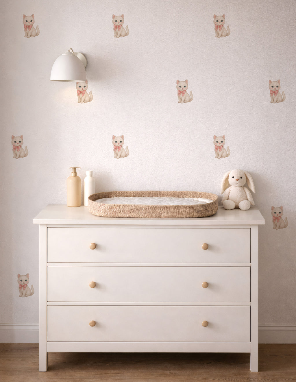 Pink Bow Kitten Wall Decals