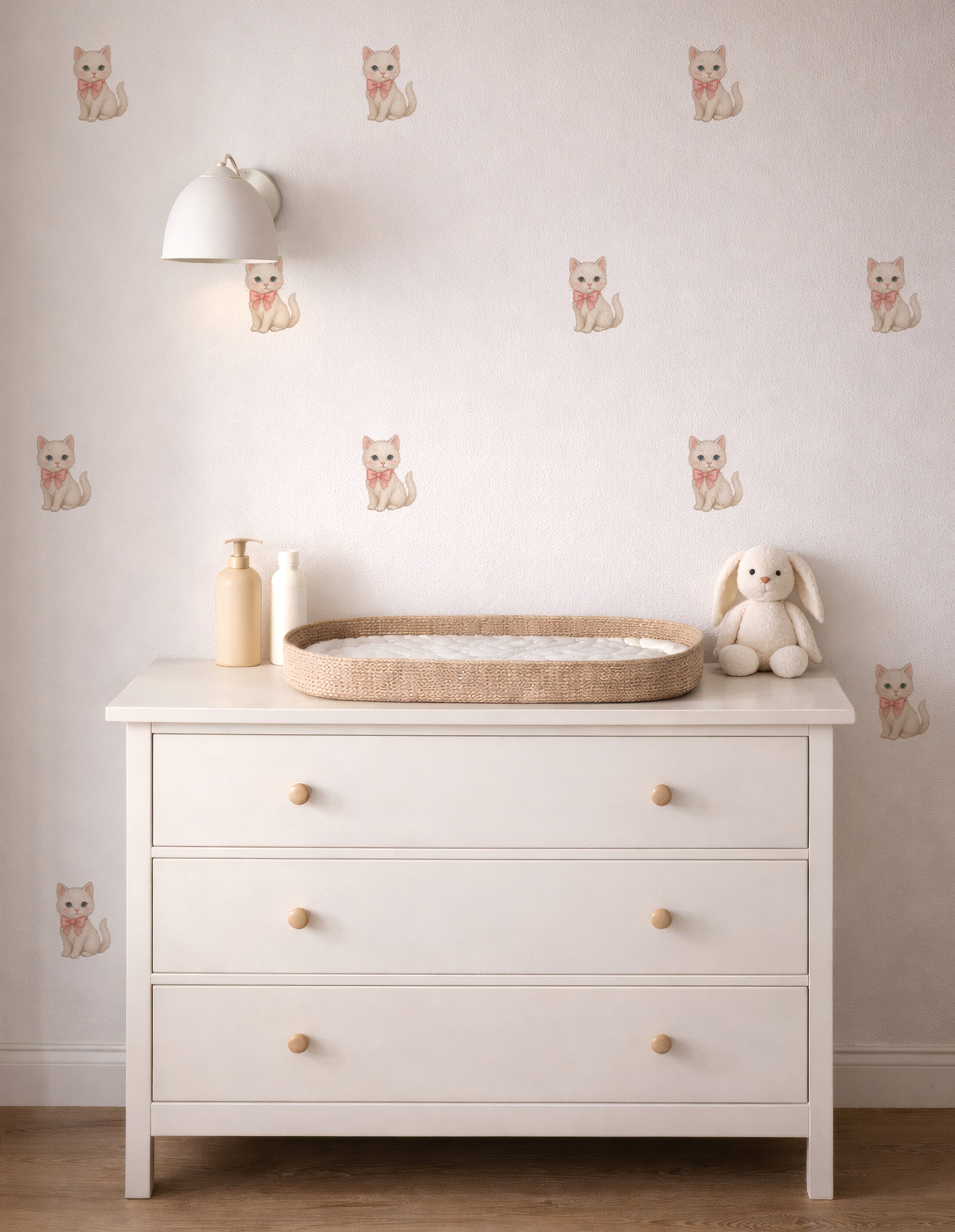 Pink Bow Kitten Wall Decals