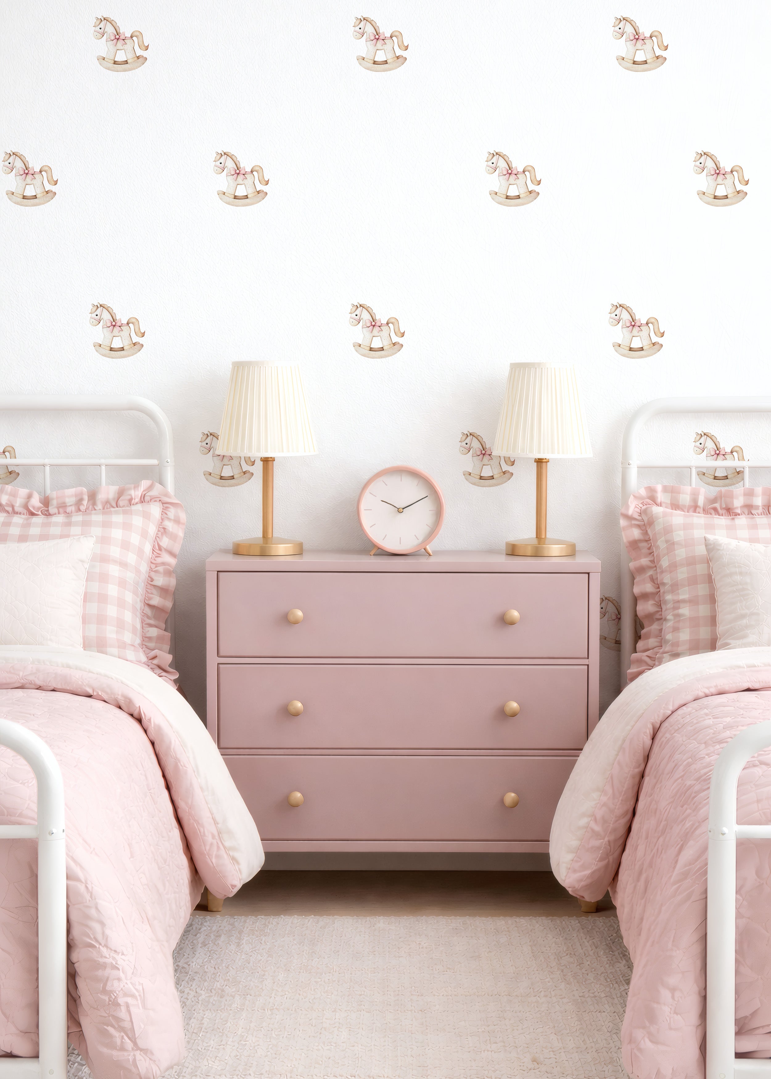 Pink Bow Rocking Horse Wall Decals