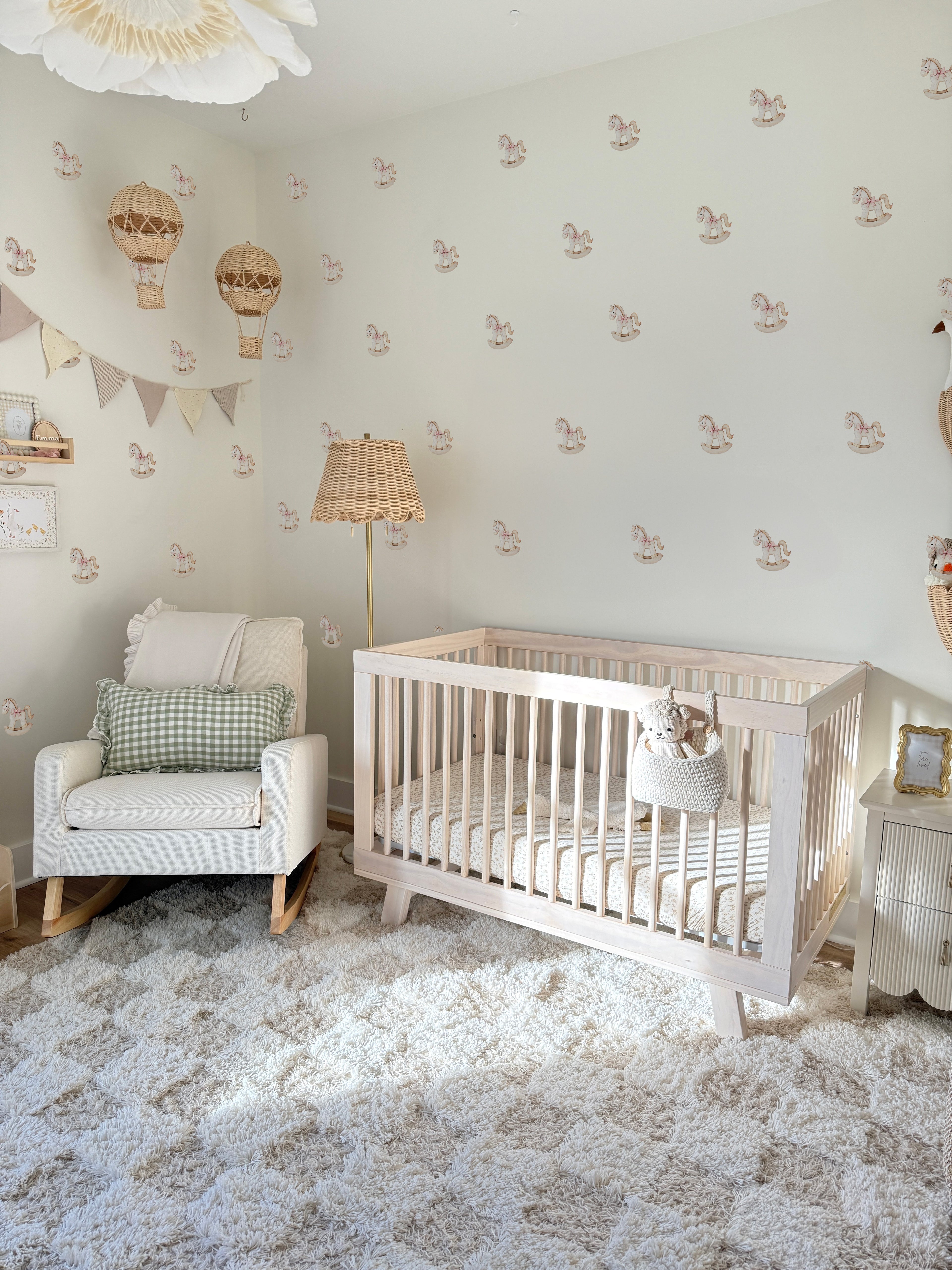 Pink Bow Rocking Horse Wall Decals