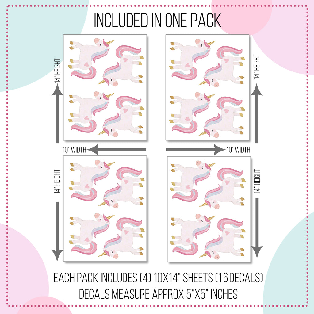 Pastel Heart Unicorn Wall Decals