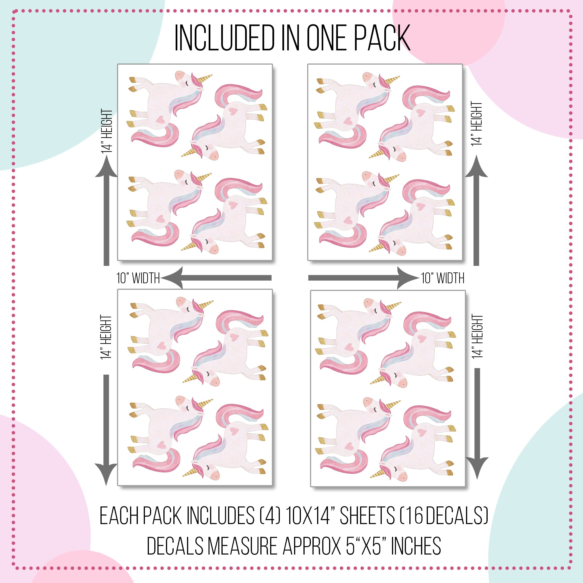 Pastel Heart Unicorn Wall Decals