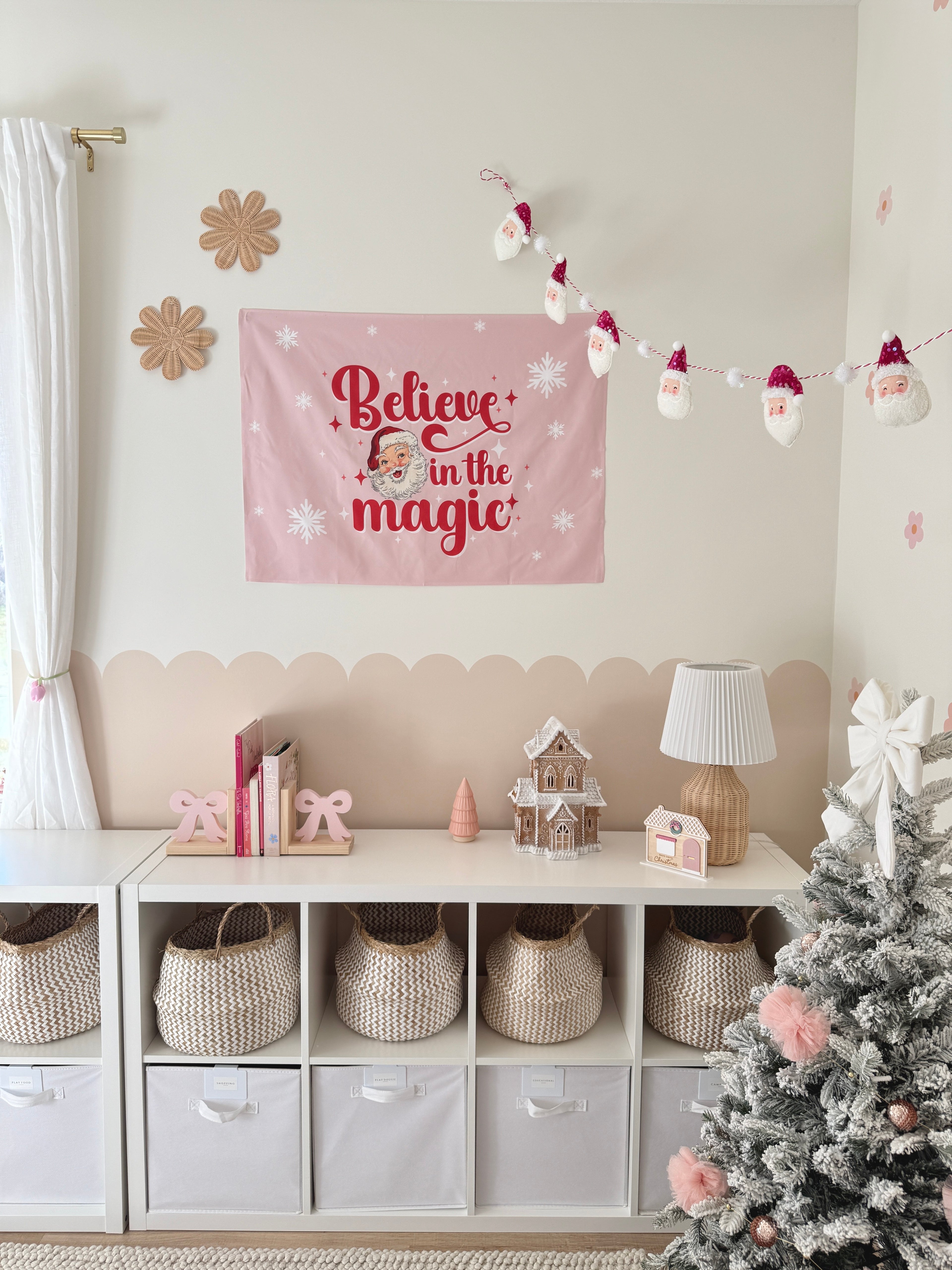 Christmas Banner, Believe in the Magic, Kids Fabric Tapestry, Wall art Room Decor