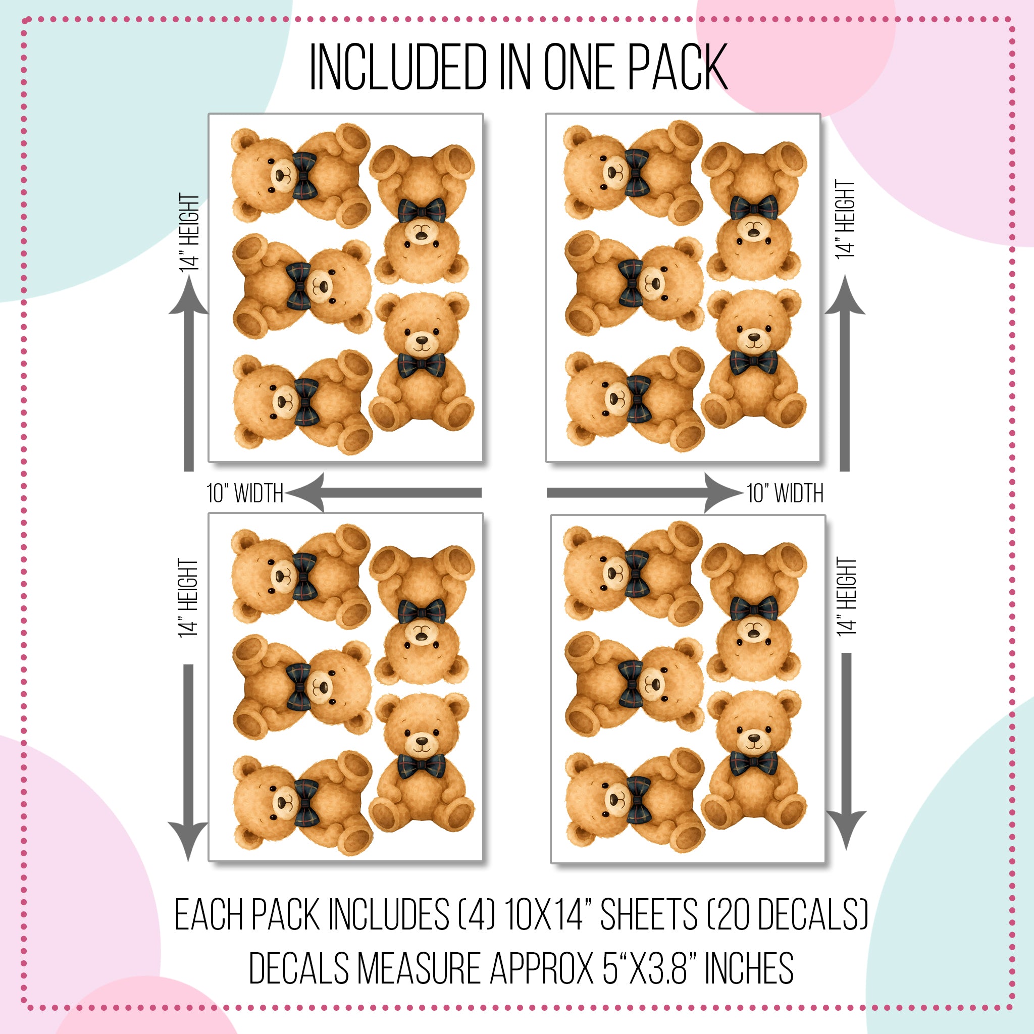 Plaid Bowtie Bear Wall Decals