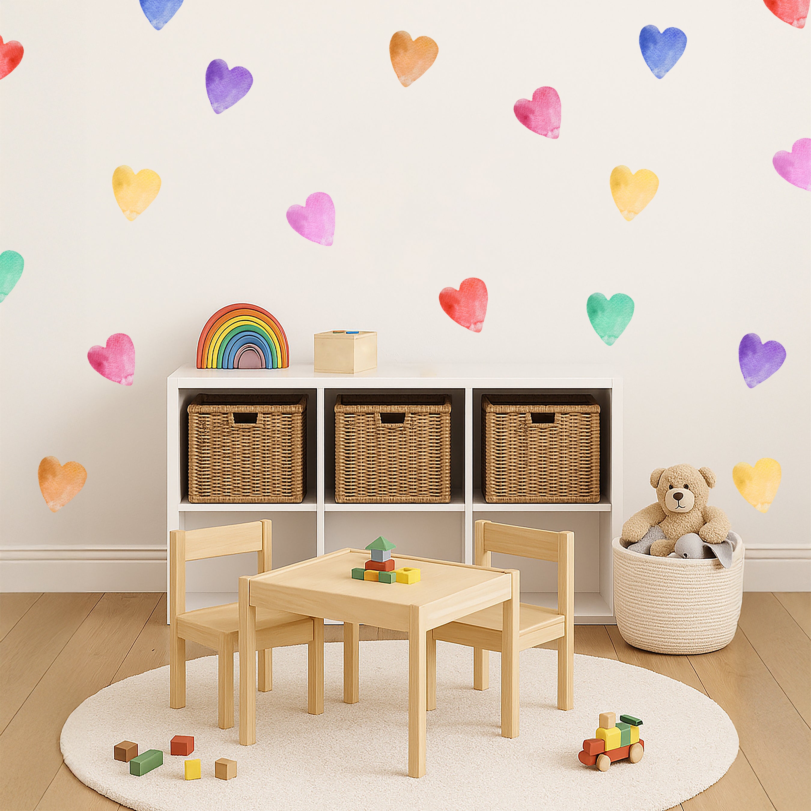 Rainbow Watercolor Hearts Wall Decals