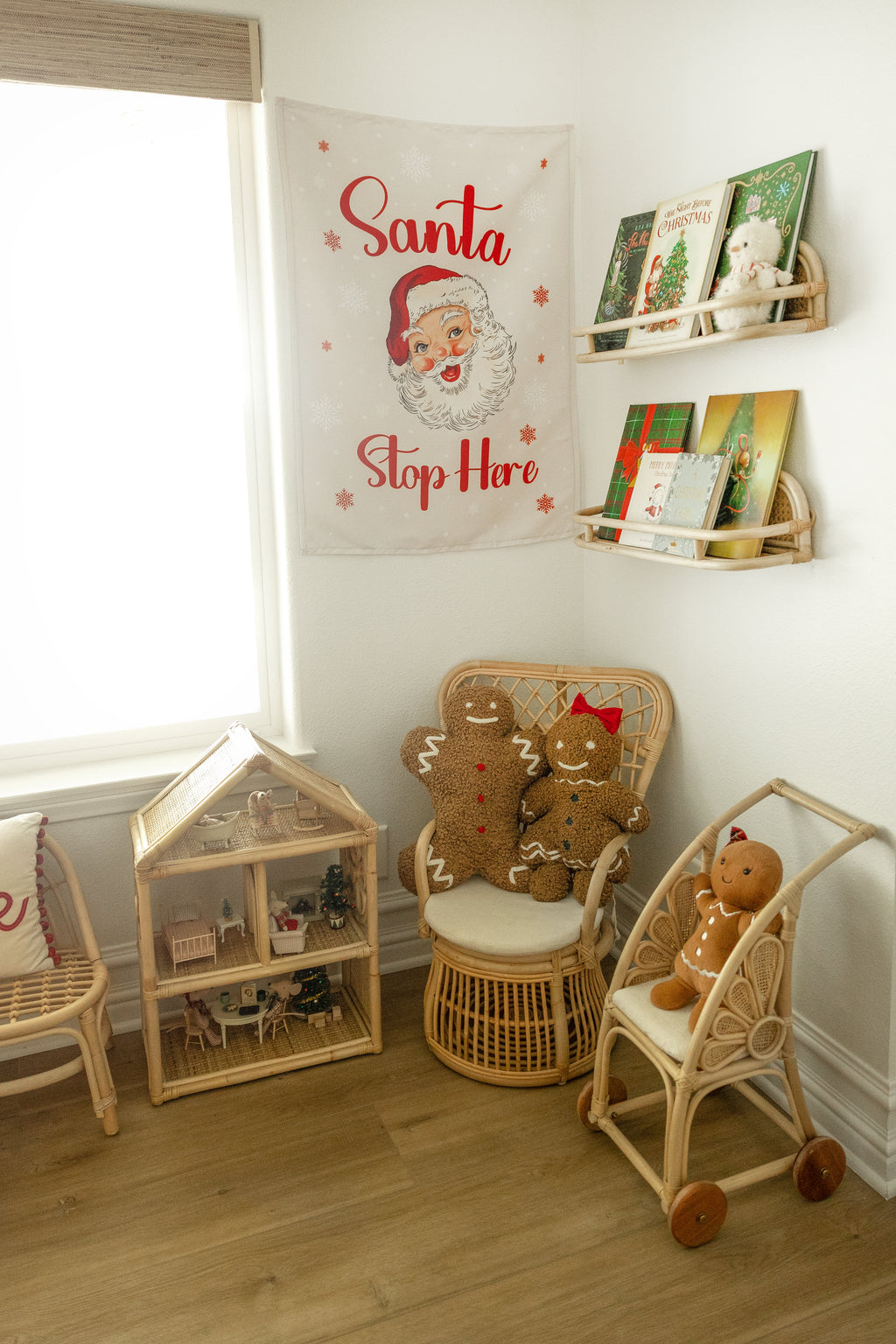 Christmas Banner Santa Stop Here, Kids Fabric Tapestry, Wall art Room Decor