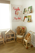 Christmas Banner Santa Stop Here, Kids Fabric Tapestry, Wall art Room Decor