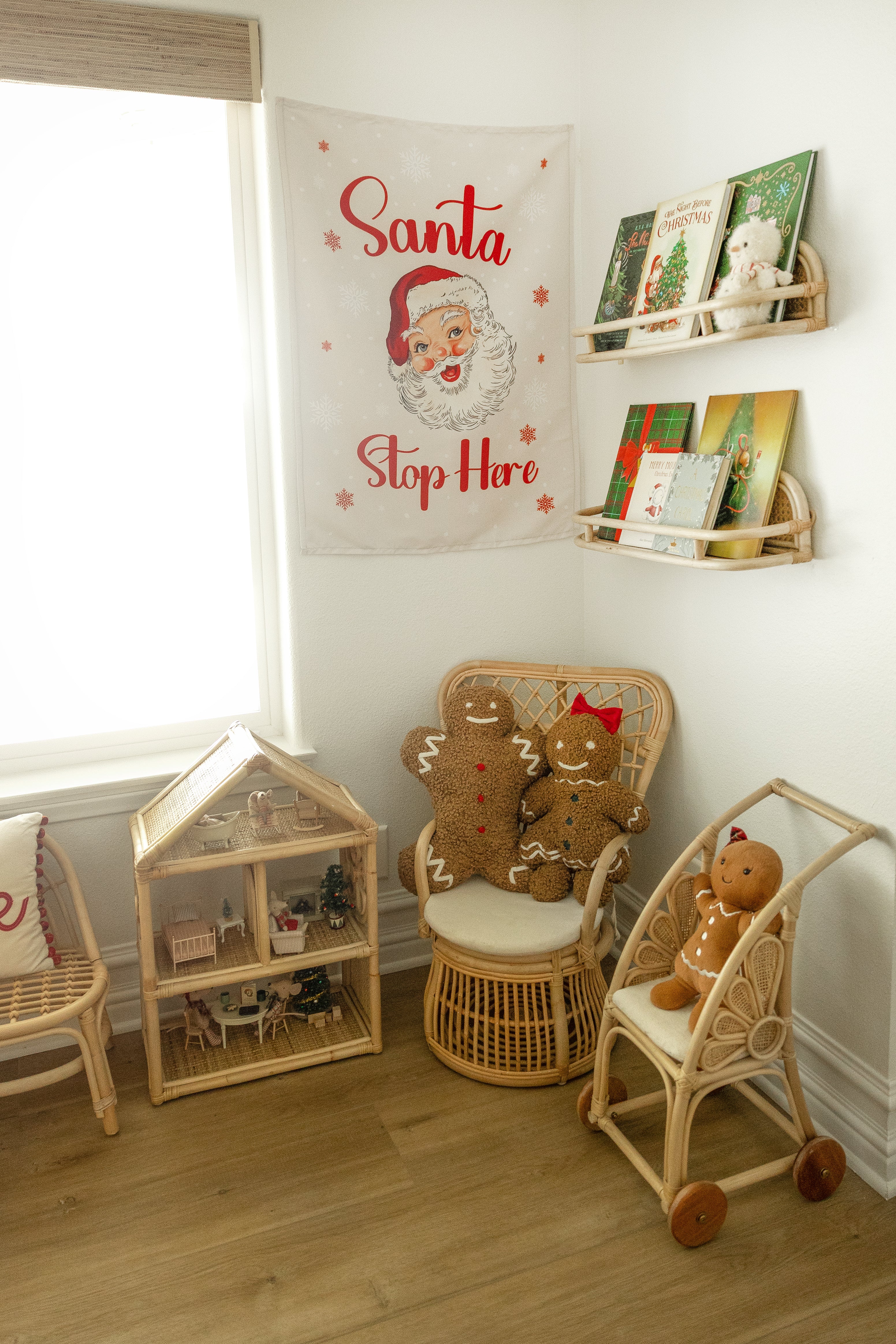 Christmas Banner Santa Stop Here, Kids Fabric Tapestry, Wall art Room Decor
