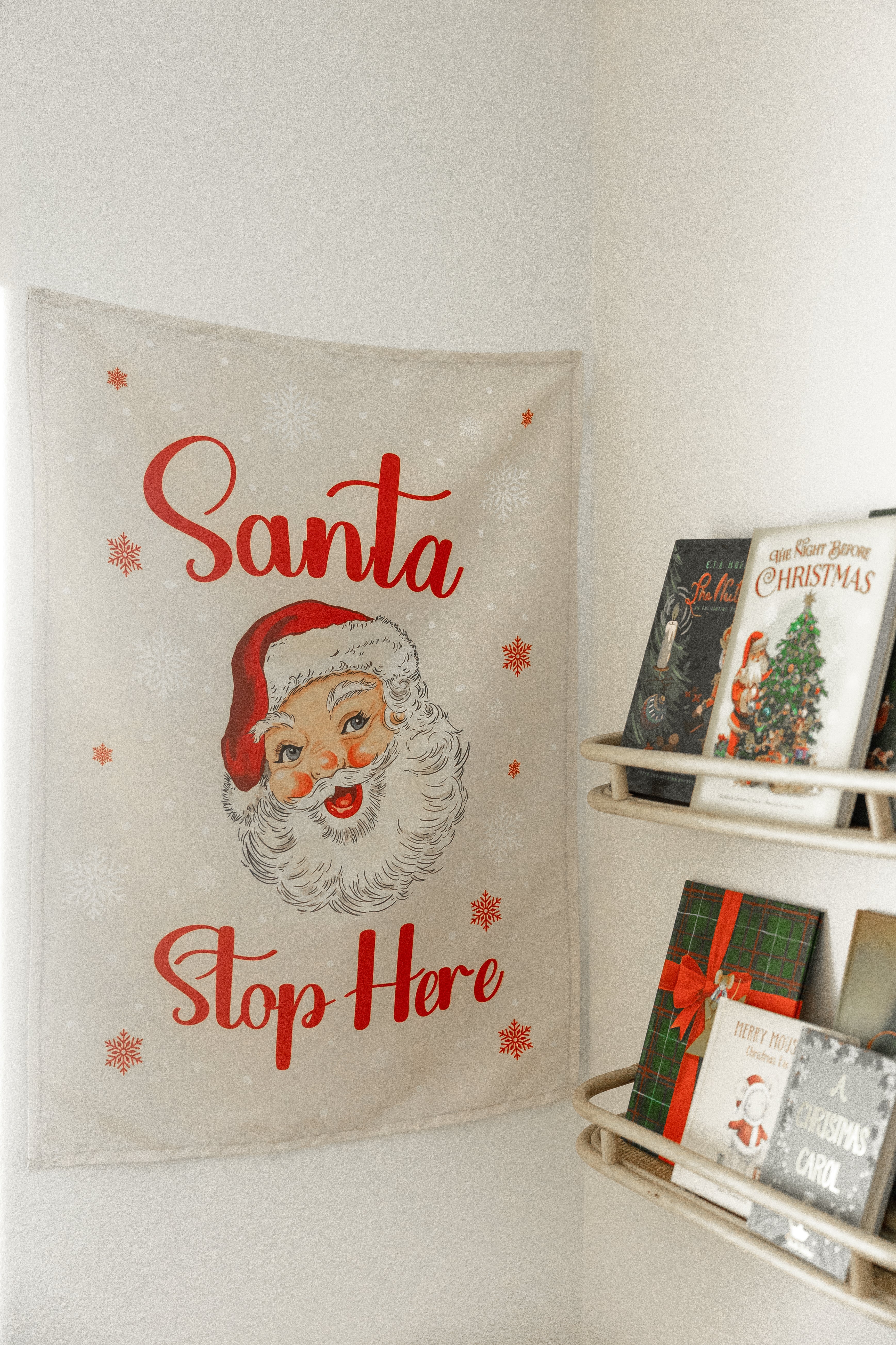 Christmas Banner Santa Stop Here, Kids Fabric Tapestry, Wall art Room Decor