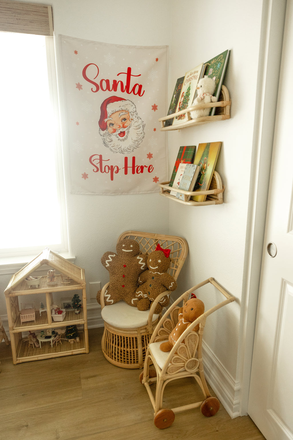 Christmas Banner Santa Stop Here, Kids Fabric Tapestry, Wall art Room Decor