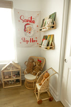 Christmas Banner Santa Stop Here, Kids Fabric Tapestry, Wall art Room Decor