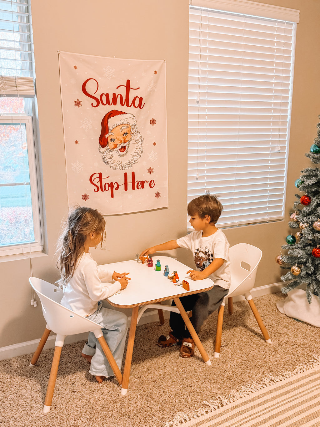 Christmas Banner Santa Stop Here, Kids Fabric Tapestry, Wall art Room Decor