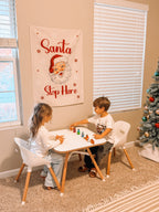 Christmas Banner Santa Stop Here, Kids Fabric Tapestry, Wall art Room Decor