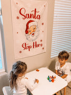 Christmas Banner Santa Stop Here, Kids Fabric Tapestry, Wall art Room Decor