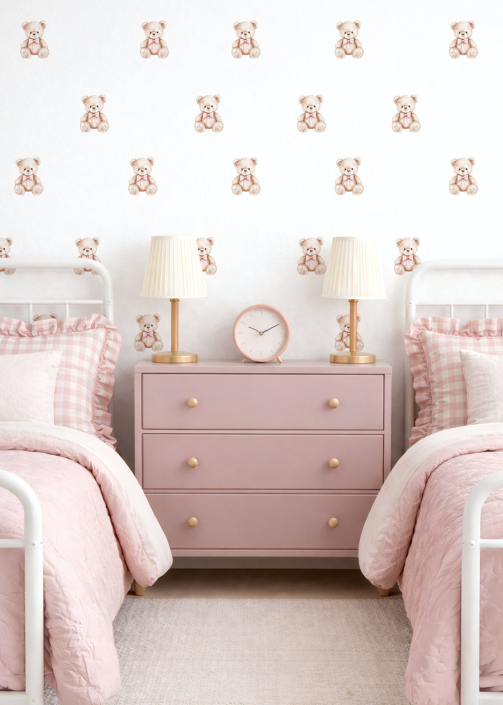 Pink Bow Bear Wall Decals