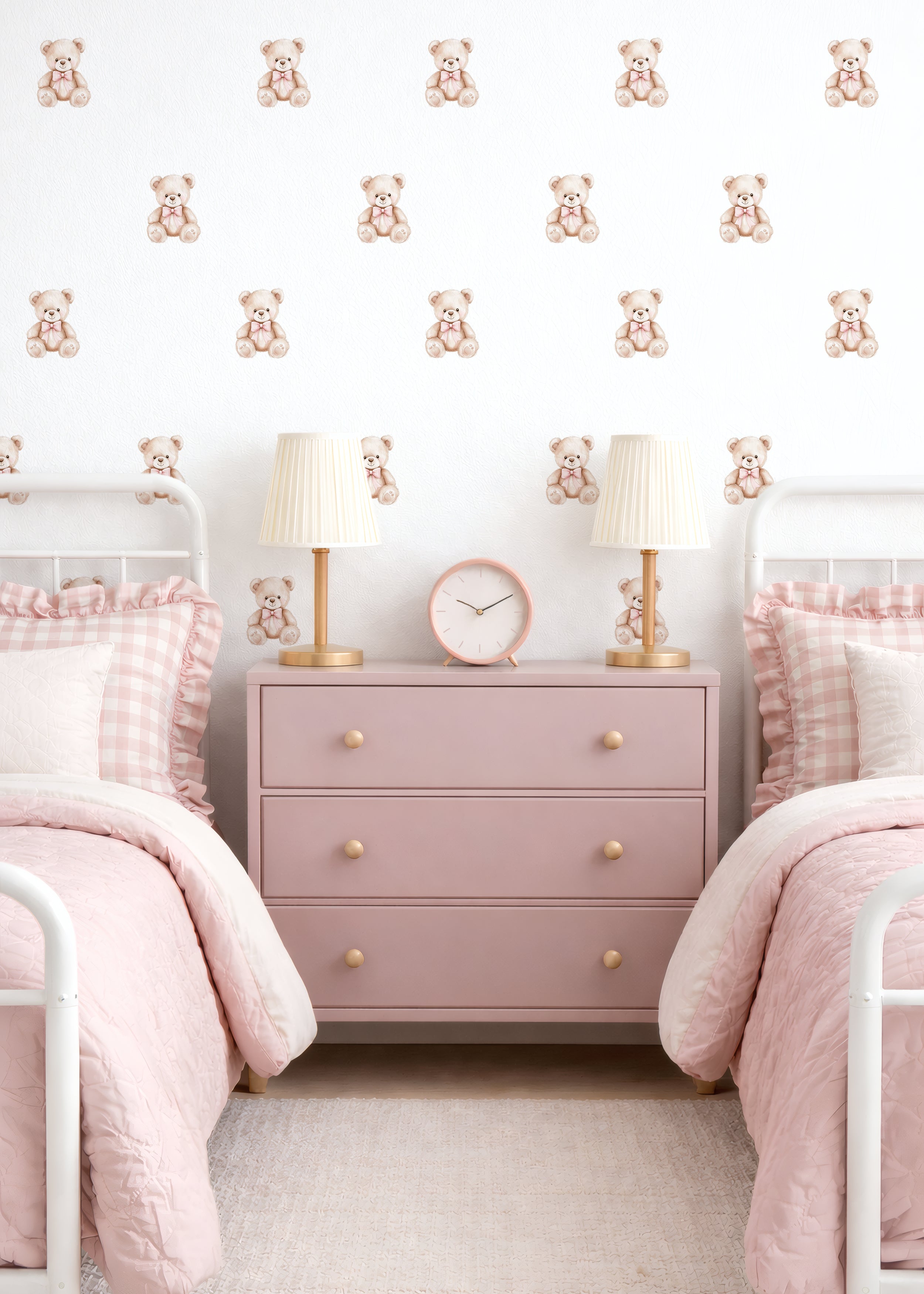Pink Bow Bear Wall Decals