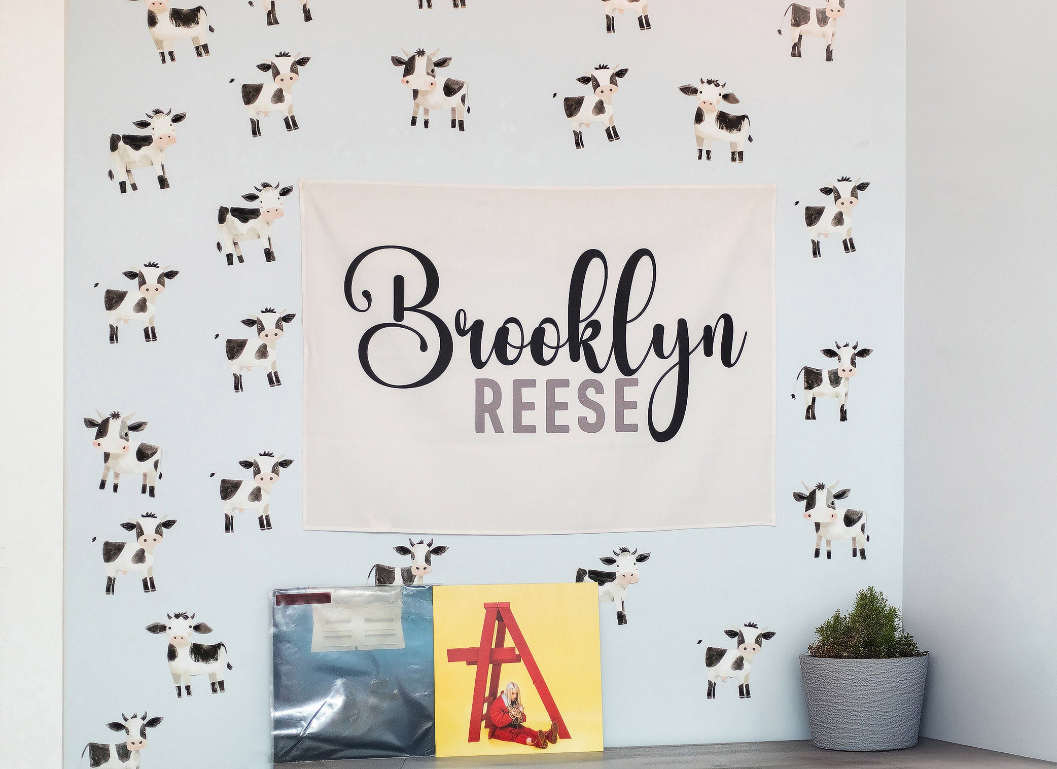 Fabric Tapestry Banner, Cursive Block Name Personalized, Kids Wall Decor, Children's Wall Art