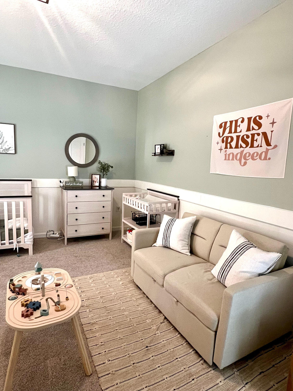 Fabric Tapestry Banner, He is Risen Indeed, Kids Wall Art Room Decor, Children's Wall Art