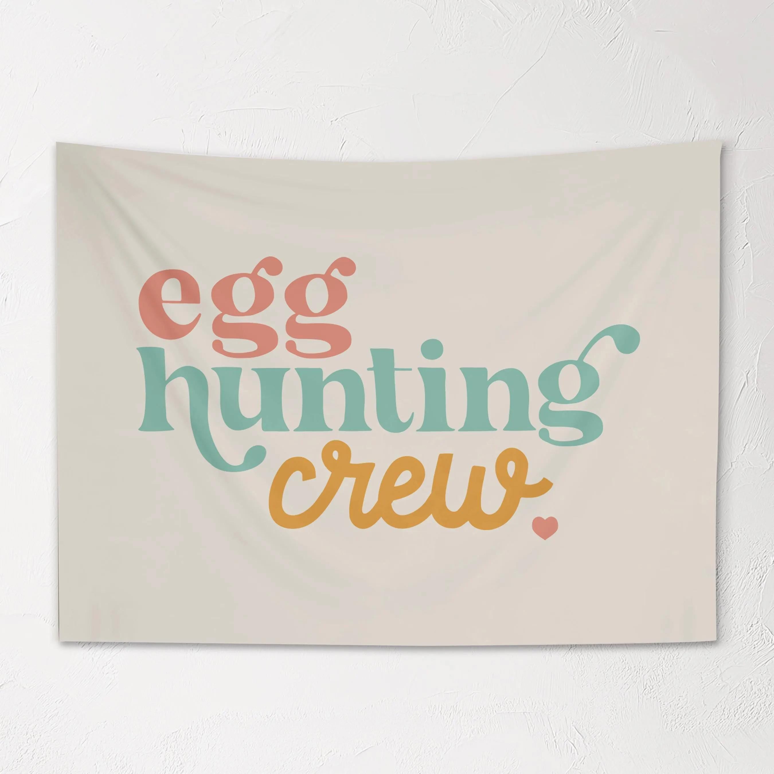 Fabric Tapestry Banner, Egg Hunting Crew , Kids Wall Art Room Decor