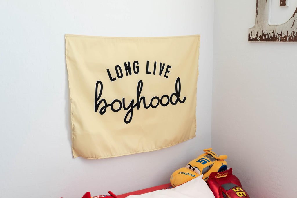 Fabric Tapestry Banner, Long Live Boyhood Yellow, Kids  Wall Art Decor